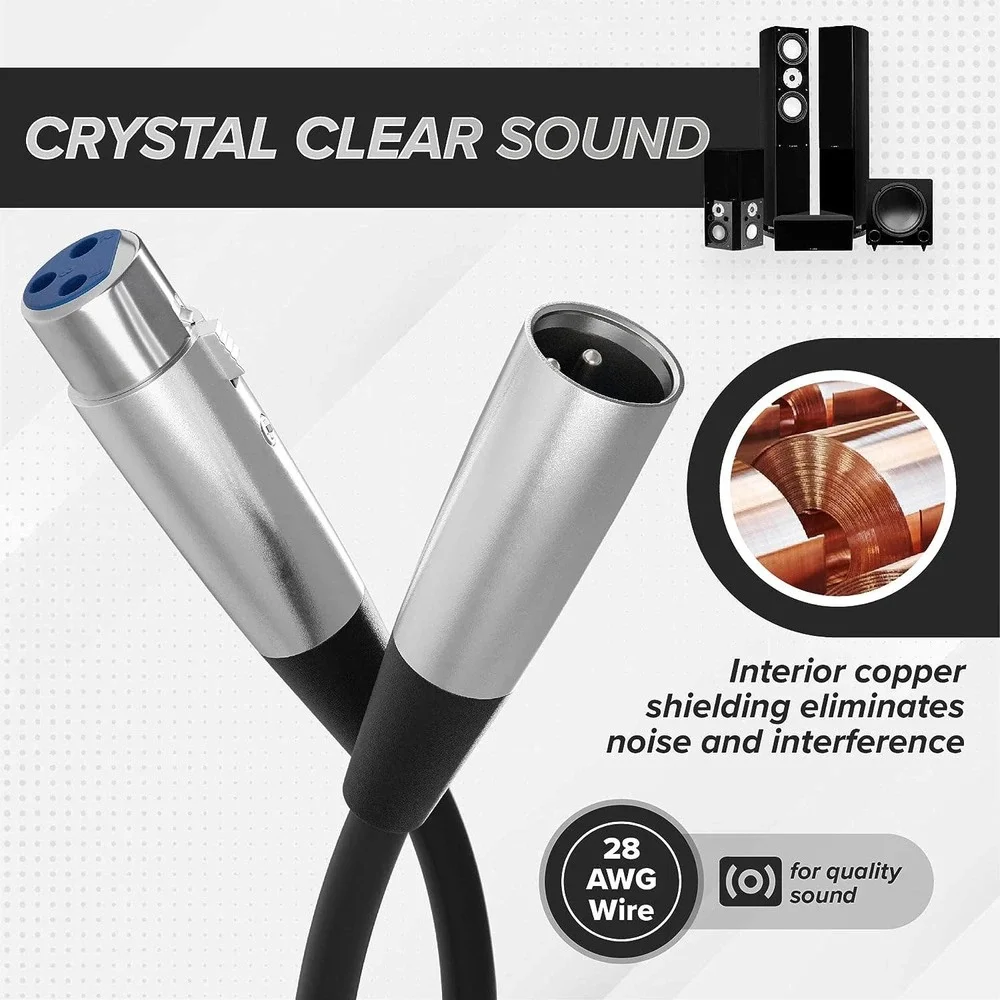 XLR Male to XLR Female Microphone Extension Cable - 6mm Cable with 3P